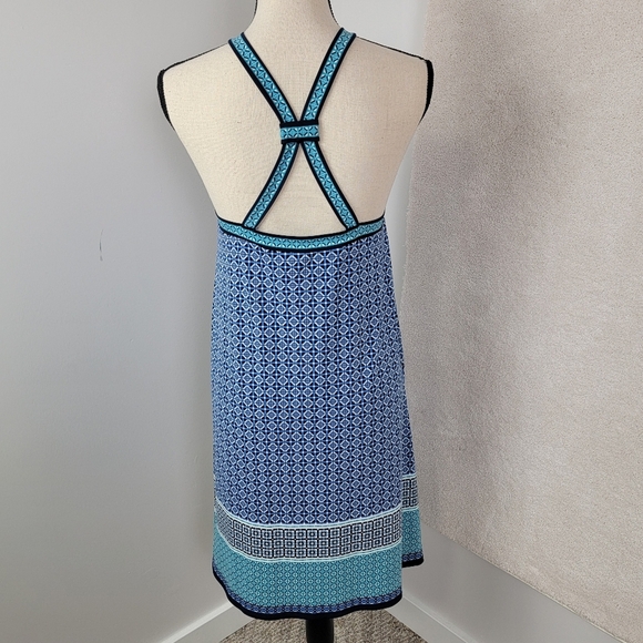 Max Studio Blue An Teal Geometric Pattern Sleeveless Criss-Cross Dress Sz XL NEW - Picture 3 of 10